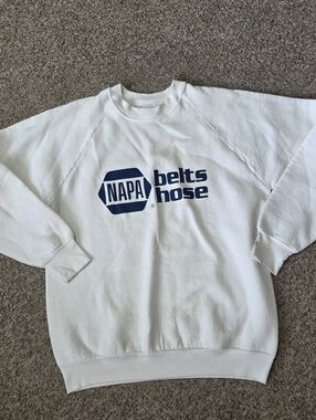 Vintage NAPA Auto Parts White Sweatshirt 80s Fruit Of The Loom USA Size LARGE